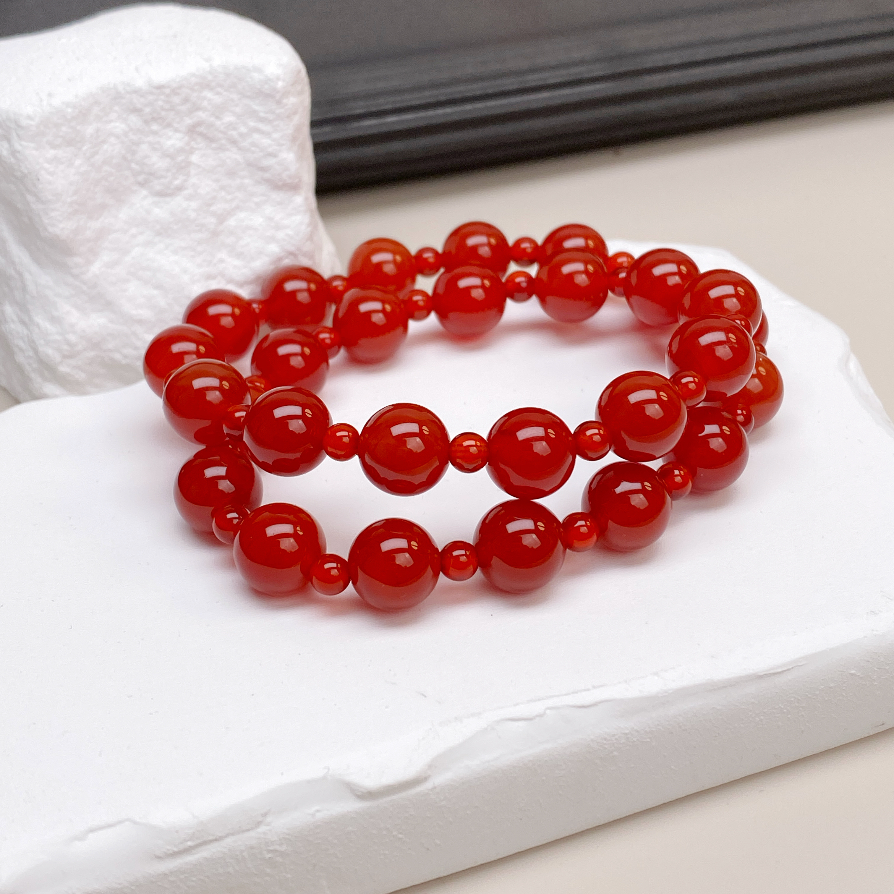 2025新款红玛瑙双圈手链女正红显白天然质感复古国风百搭明星同款