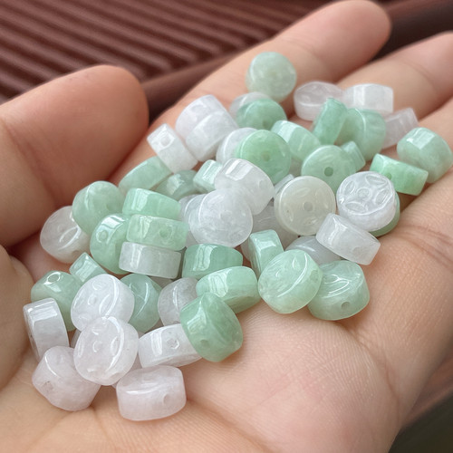 天然翡翠A货翡翠铜钱DIY配件玉铜钱金钱扣散珠转运珠饰品配件