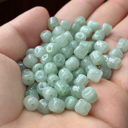 美至缘天然翡翠a货浅绿桶珠路路通diy饰品配件手工串珠转运珠批发