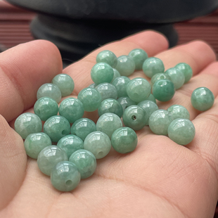 天然翡翠散珠a货源头瑕疵珠浅绿玉珠缅甸玉珠子diy项链手脚链珠