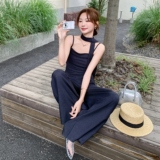 深蓝色高级感时尚套装女2025夏新款气质显瘦吊带上衣阔腿裤两件套，女装套装/套裙，2D037