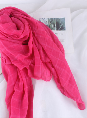 百搭围巾女棉麻格子披肩春秋冬季新款潮学生围脖红色丝巾ins韩版