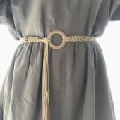 文艺手工编织腰带女装 棉麻连衣裙子配饰圆扣百搭腰绳 饰连衣裙夏季