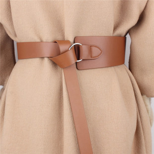 羊绒大衣腰封女外搭装饰毛衣配裙子西装百搭潮真皮棕色宽腰带皮带