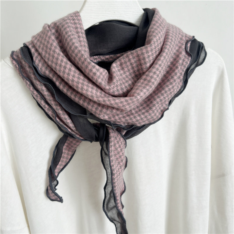 2025新款秋冬棉麻三角巾女围巾丝巾护颈领巾披肩百搭千鸟格围脖