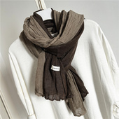 文艺褶皱棉麻围巾女2023新款 百搭休闲男围脖情侣保暖披肩 秋冬丝季