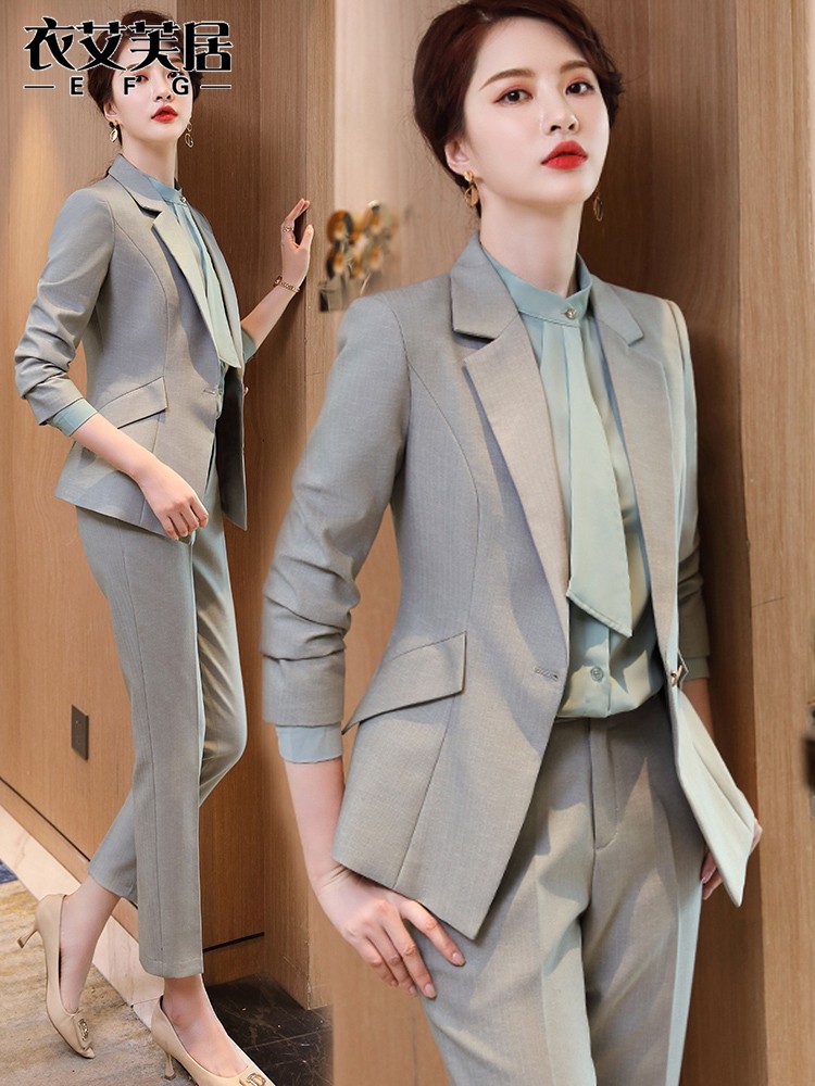 회색 전문 정장 가을 겨울 유행 기질 여신 모델 CEO 정장 고급 호텔 매니저 작업복