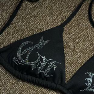 CATLADY 欧美Heels钢管爵士豹纹比基尼内衣上衣字母烫钻 同款