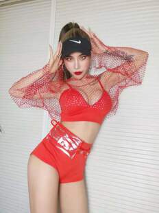 ds演出服新款夜店酒吧女歌手dj大气亮钻大网眼写真影楼表演舞台服