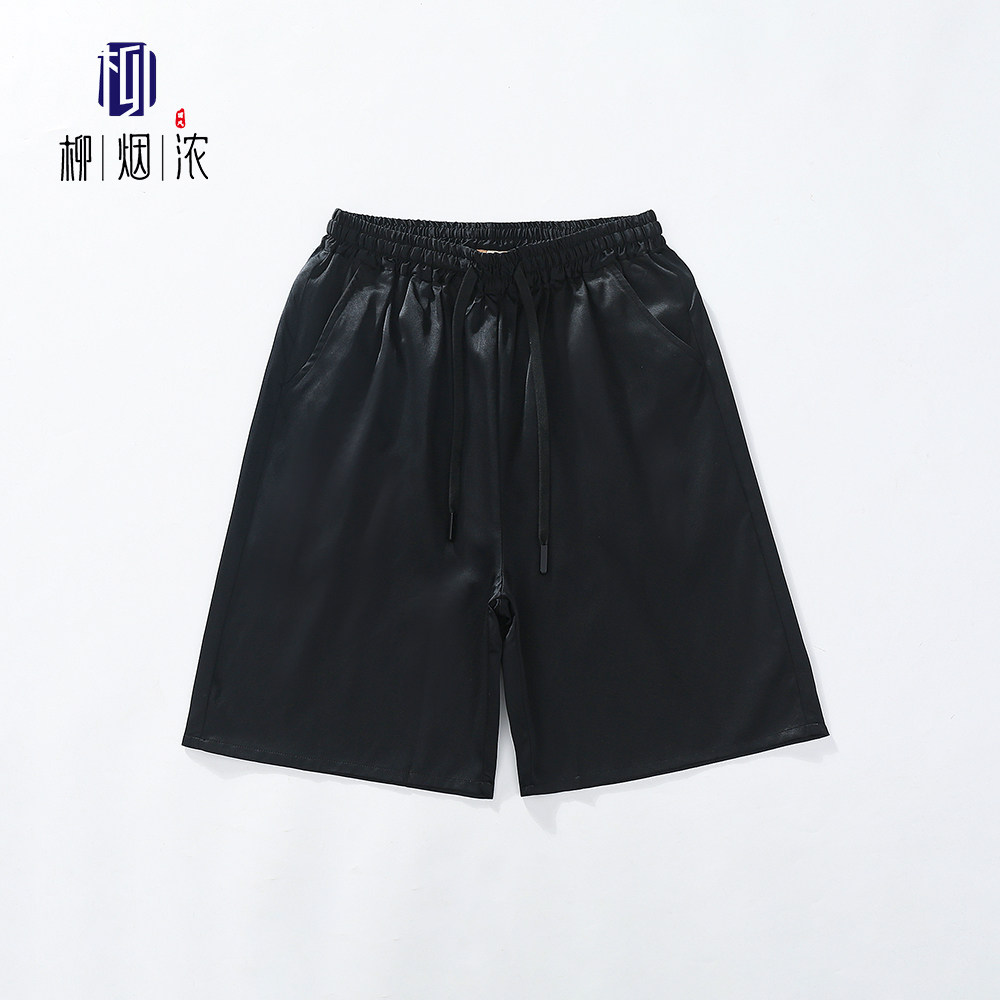 【柳烟浓】100%桑蚕丝夏季五分裤素绉缎男士短裤真丝松紧腰