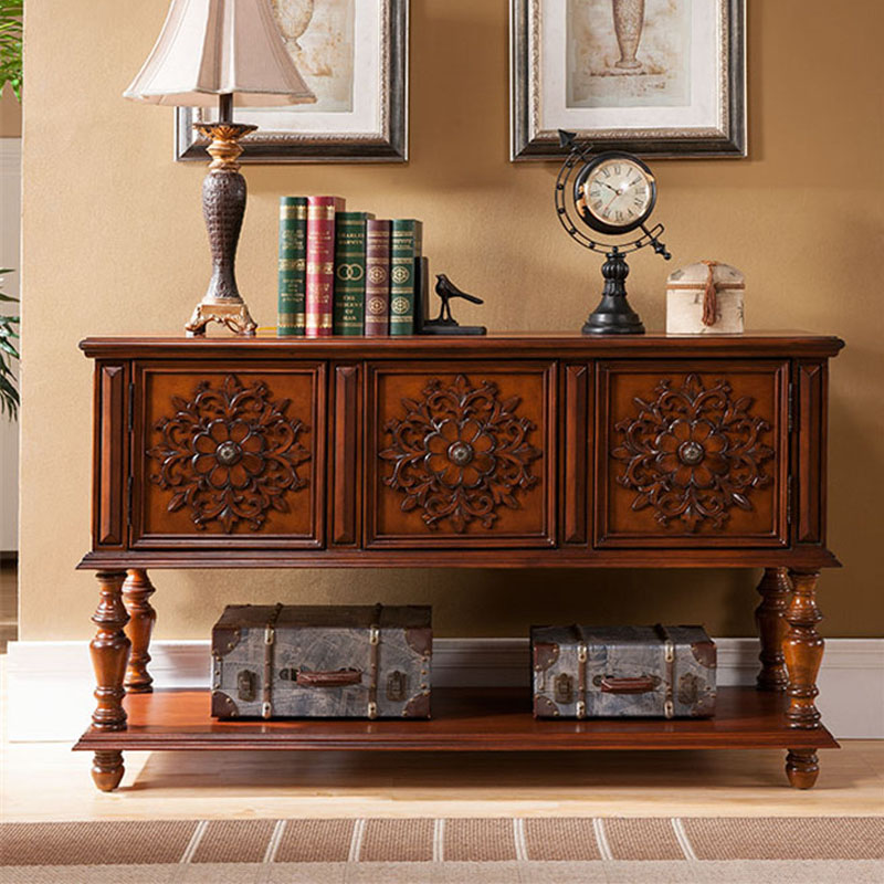 现代欧美式乡村实木雕刻家具门厅玄关台柜两门一斗储藏物装饰案台