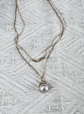 原单新款ins风项饰双层叠戴简约通勤项链女淡水珍珠吊坠锁骨链