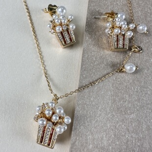 项链 轻奢气质甜美彩色锆石镶嵌珍珠爆米花造型创意个性 新款 时尚