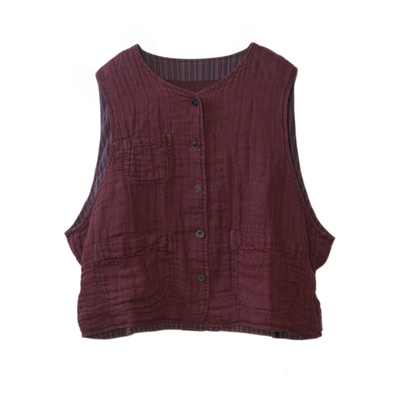 织厚原创设计复古做旧亚麻马甲背心宽松百搭Y0279