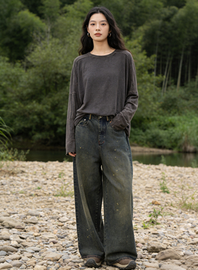织厚原创设计有机棉大麻圆领长袖宽松T恤打底衫Z0270
