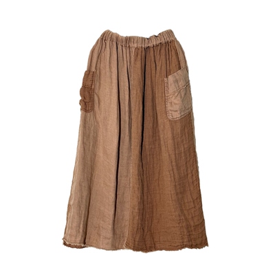 织厚原创设计松紧腰亚麻工装口袋拼色半身裙腰裙Z0280