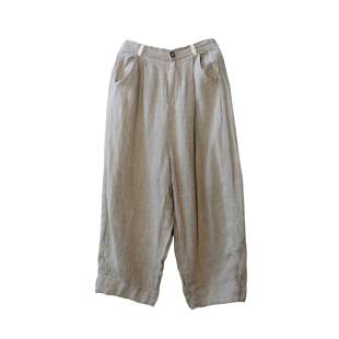 Y0318 休闲裤 织厚原创设计手工缝线松紧腰亚麻长裤 直筒裤