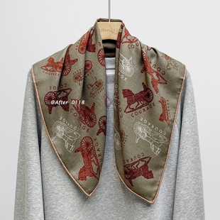 真丝羊毛中方巾桑蚕丝围巾丝巾 复古英伦风经典 After 中古马车