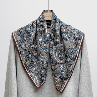 After 文艺复古双面异色真丝羊毛丝巾围巾中方巾女 壁画腰果花