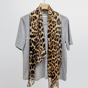 After 气质豹纹飘逸100桑蚕丝围巾丝巾长条巾女 真丝乔其纱轻薄款