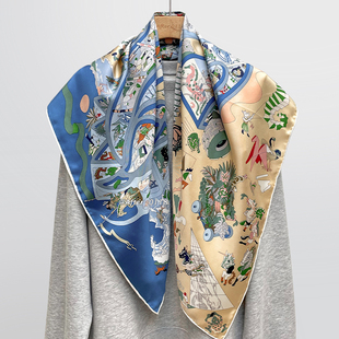 印刷桑蚕丝丝巾围巾大方巾披肩 真丝斜纹绸台版 After 马术学院