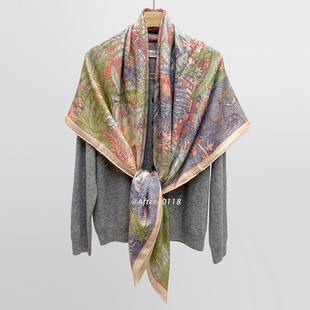 After 双面异色桑蚕丝羊毛丝巾大方巾披肩围巾 热带雨林福宝