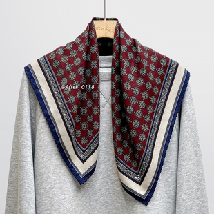 After 气质复古纹百搭100羊毛中方巾桑蚕丝围巾丝巾女 宫廷红墙