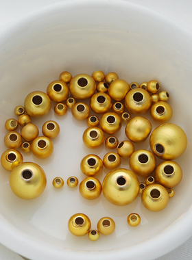 18K古法哑金镀金保色光珠圆珠隔珠散珠转运珠项链diy手工饰品配件