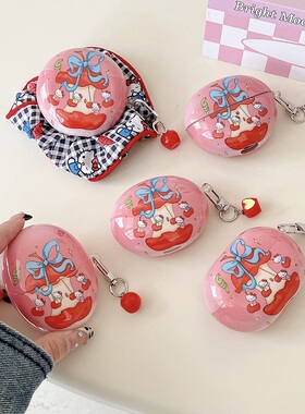 少女心红色旋转KT猫适用于华为freeclip夹耳保护套简约可爱卡通华为freebuds5i/6i保护壳4E蓝牙防摔se2小清新