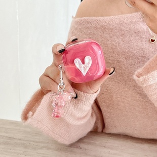 立体爱心适用三星buds2pro保护壳Buds pro耳机壳大理石撞色咖啡小众情侣软壳潮 FE蓝牙耳机套live