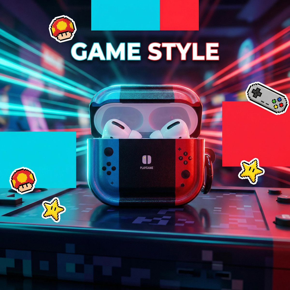 3个21潮创意游戏机手柄适用airpods4代保护套苹果1/2代无线蓝牙相框耳机壳pro3硅胶带光油亮面送挂圈简约软