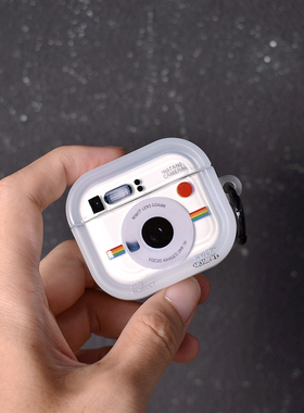 3个21潮创意卡通拍立得相机适用airpods4代保护套苹果1/2代无线蓝牙相框耳机壳pro3硅胶带光油亮面送挂圈简约