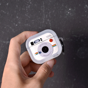 3个21潮创意卡通拍立得相机适用airpods4代保护套苹果1/2代无线蓝牙相框耳机壳pro3硅胶带光油亮面送挂圈简约