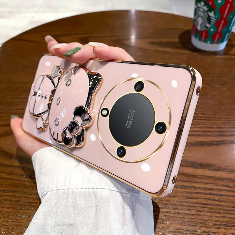 适用Honor X9A 5G海外版手机壳X8A防摔硅胶卡通X8 5G保护套荣耀X7A国际版创意KT猫补妆镜子支架个性可爱新款