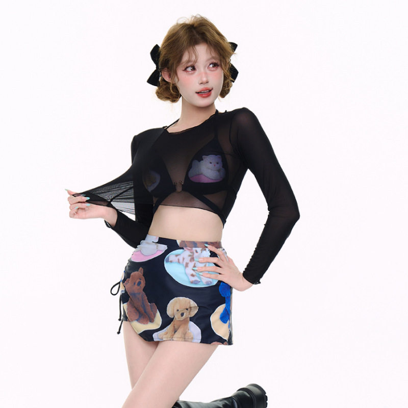 罩衫长袖纯欲三件套比基尼少女