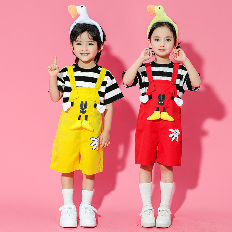 小学生合唱舞蹈彩色背带短裤套装