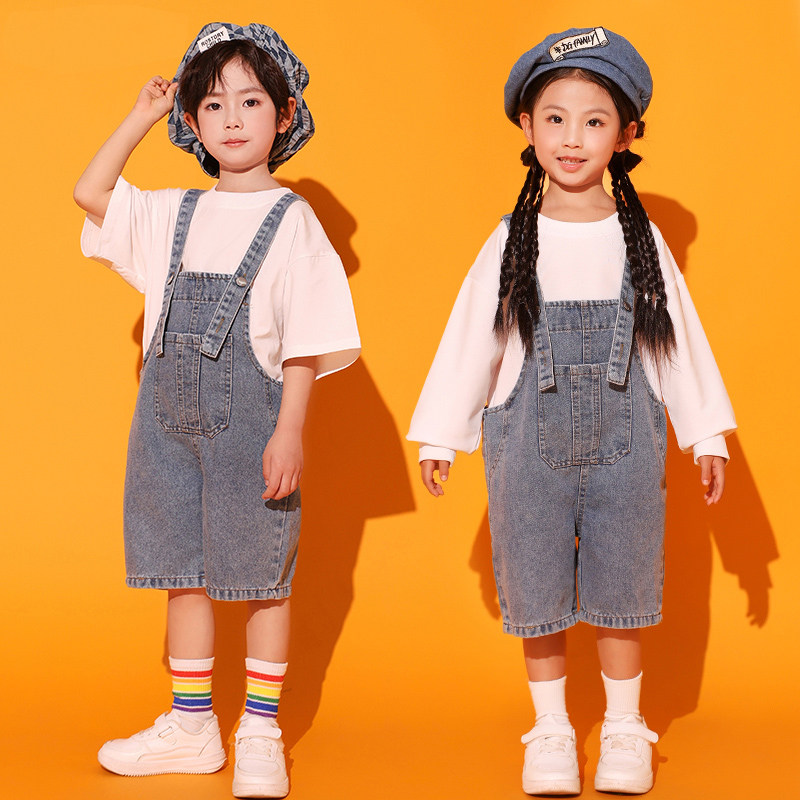六一儿童小学生幼儿园毕业男女童牛仔背带短裤套装夏季合唱演出服