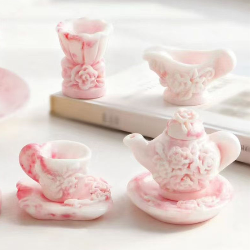 立体胭脂青花瓷套装树脂配件diy饰品材料中国风茶宠创意摆件辅料