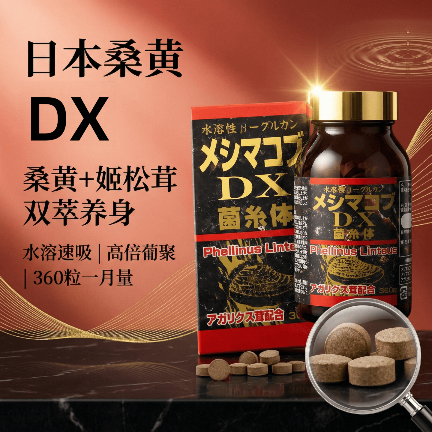 日本代购桑黄 DX 姬松茸水溶性 β- 葡聚糖成人健康颗粒 360 粒