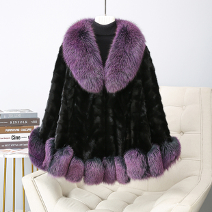 2025海宁新款水貂皮草外套女短款狐狸毛领貂皮大衣裘皮拼貂秋冬