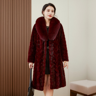 水貂毛裘皮外套狐狸毛领貂皮大衣女冬季新款长款皮草海宁拼貂2025