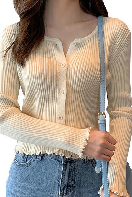 Early autumn net red short top new long sleeve loose knit cardigan coat bottomed sweater female