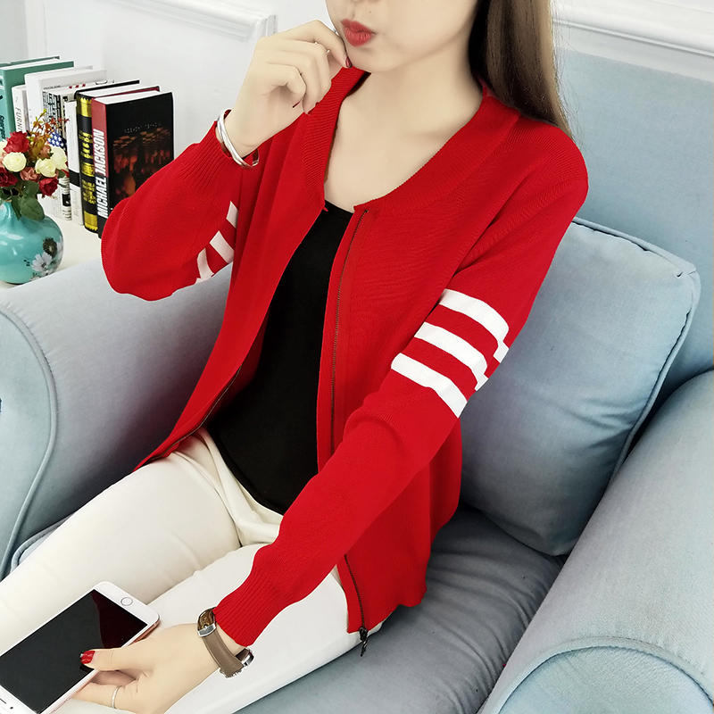 Real shooting T-shirt women's autumn Korean student's knitted jacket short long sleeve slim fitting Baseball Jacket clip