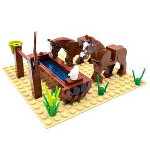 马场积木摆件小颗粒拼装农庄牧场造景配件包马棚饮水槽