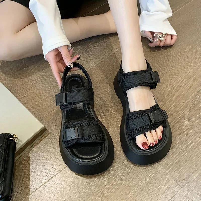 黑色运动凉鞋女夏季新款厚底增高
