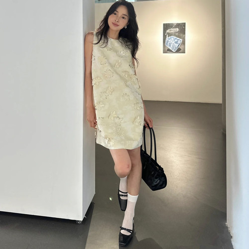 江南无袖新中式提花连衣裙中长款