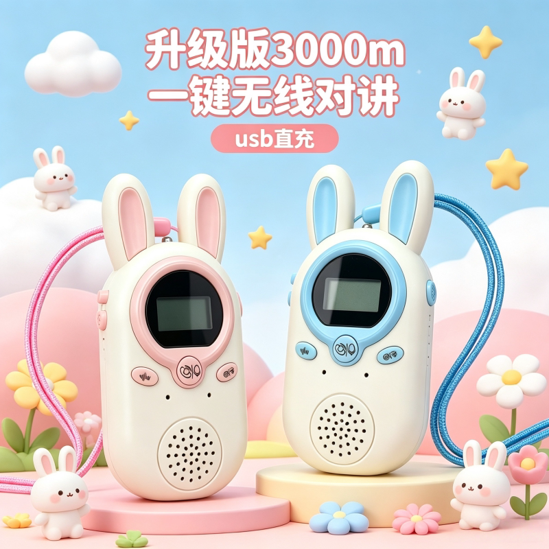 新款儿童3000m无线直充兔子对讲机玩具亲子户外通话互动生日礼物
