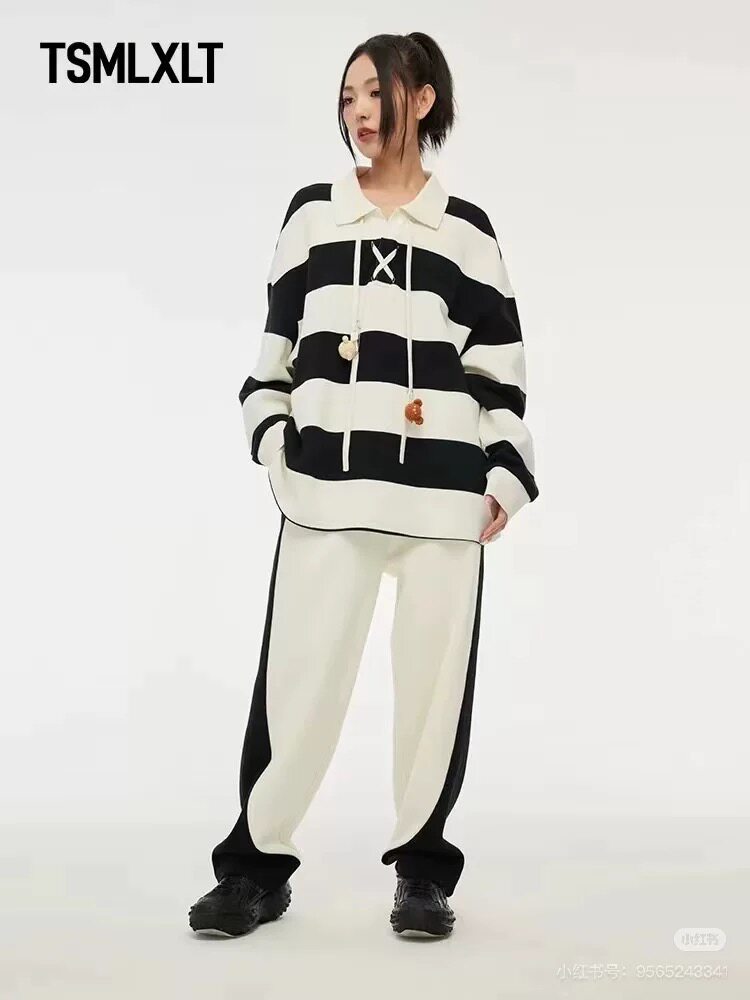 全新正品tsmlxlt黑白色条休闲裤