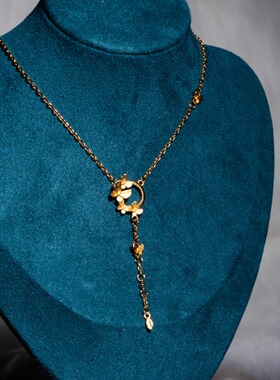 越南5G沙金蝴蝶流苏项链女款时尚百搭厚镀真金不掉色