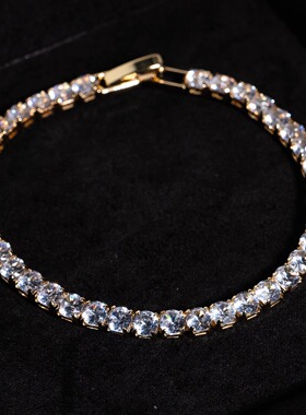 厚镀18K金超闪四爪满锆石手链小众设计精致时尚